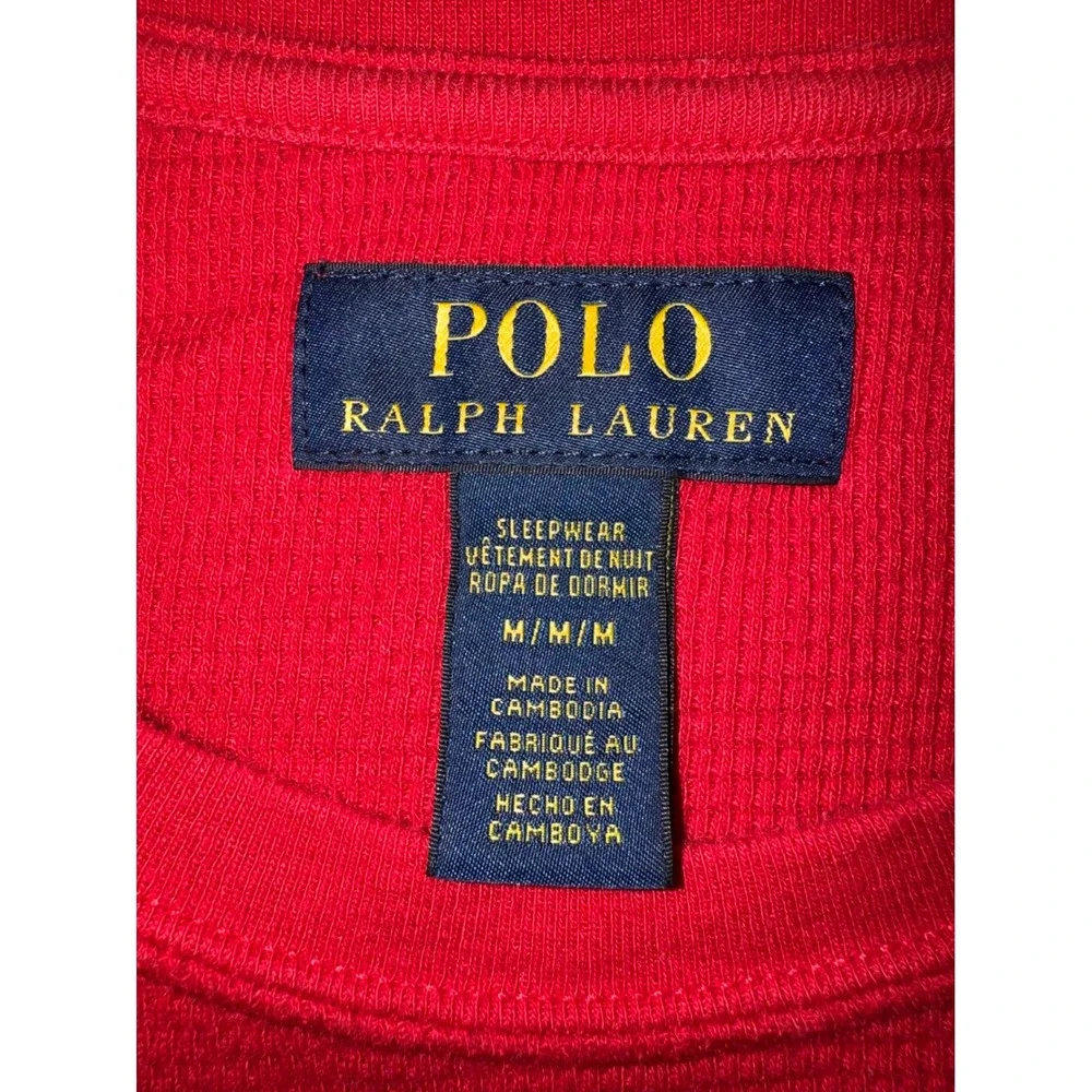 Polo Ralph Lauren Mens Red Waffle Knit Polo Bear Sleepwear Thermal Shirt Medium
